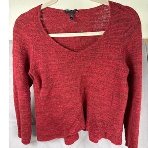 Eileen Fisher Red Marled Alpaca Blend V Neck Sweater Top Women's Shrunk Fits S/M